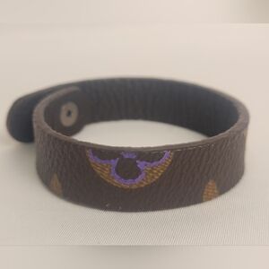 Louis Vuitton Monogram Canvas Brown Leather Bracelet Purple Metallic Highlight